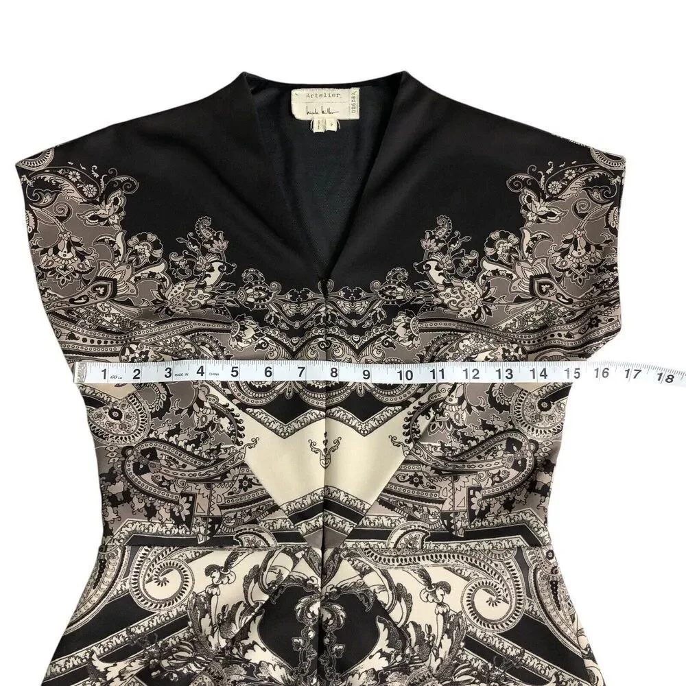 Artelier Nicole Miller Dress Womens 2 Brown Baroque‎ Front Zip Body Con Sheath